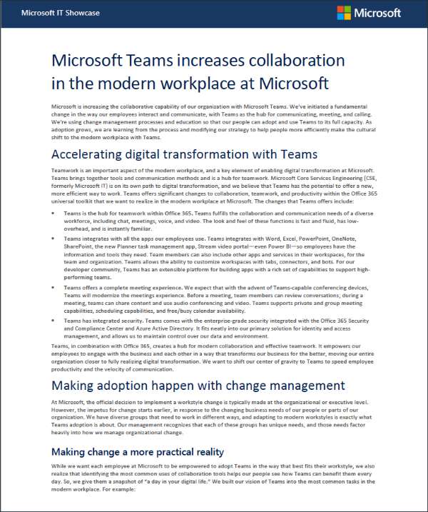 Microsoft Teams increases collaboration in the modern workplace at Microsoft